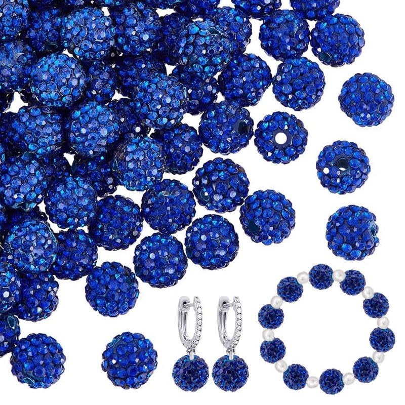 PH PandaHall About 100pcs 10mm Blue Rhinestone Beads Blue Polymer Clay Crystal Bead Pave Disco Ball Clay Beads Round Diamond Bead for Necklace Bracelet Jewelry Making Party Decoration - Image 1